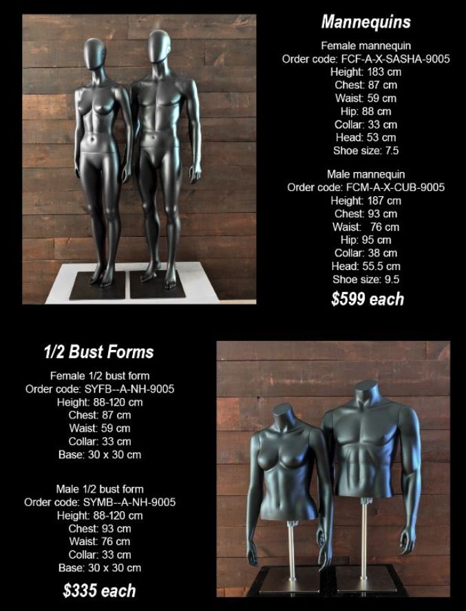 Details of abstract matte black mannequins