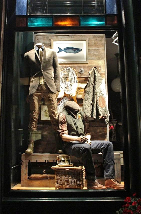 Mens wear mannequins and items with rustic props