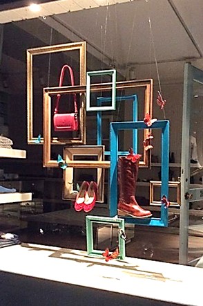 Framed products display in window